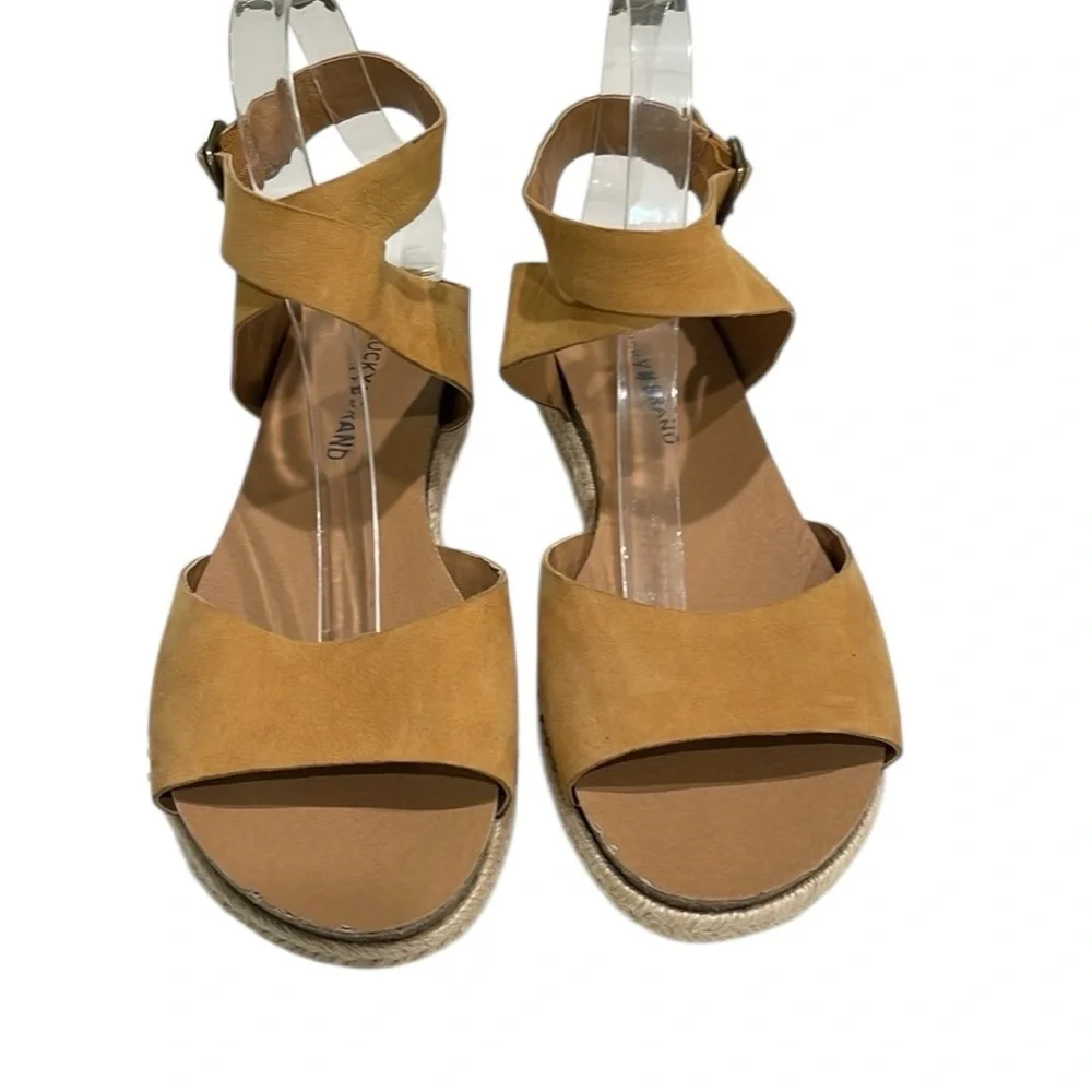 Lucky Brand Gladas Espadrille Ankle Wrap Wedge Sandal SZ 8 Desert Sand